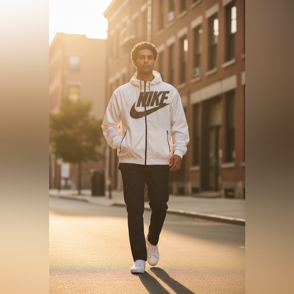 Nike Men's White Windbreaker Jacket Black & White Lightweight Spring/Summer - Picture 3 of 10